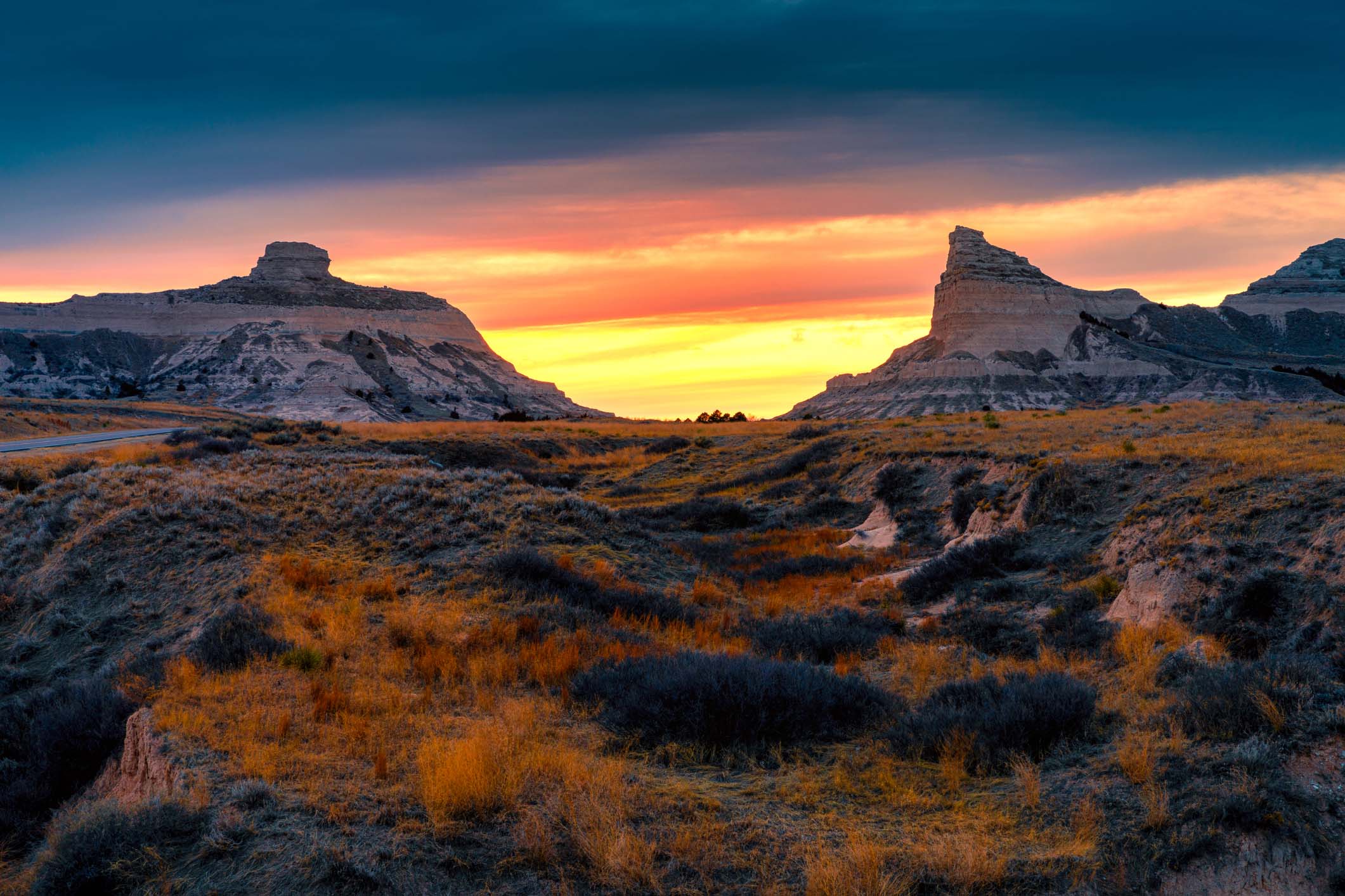 Nebraska Sunset with Buttes, Bluffs and Mesas 