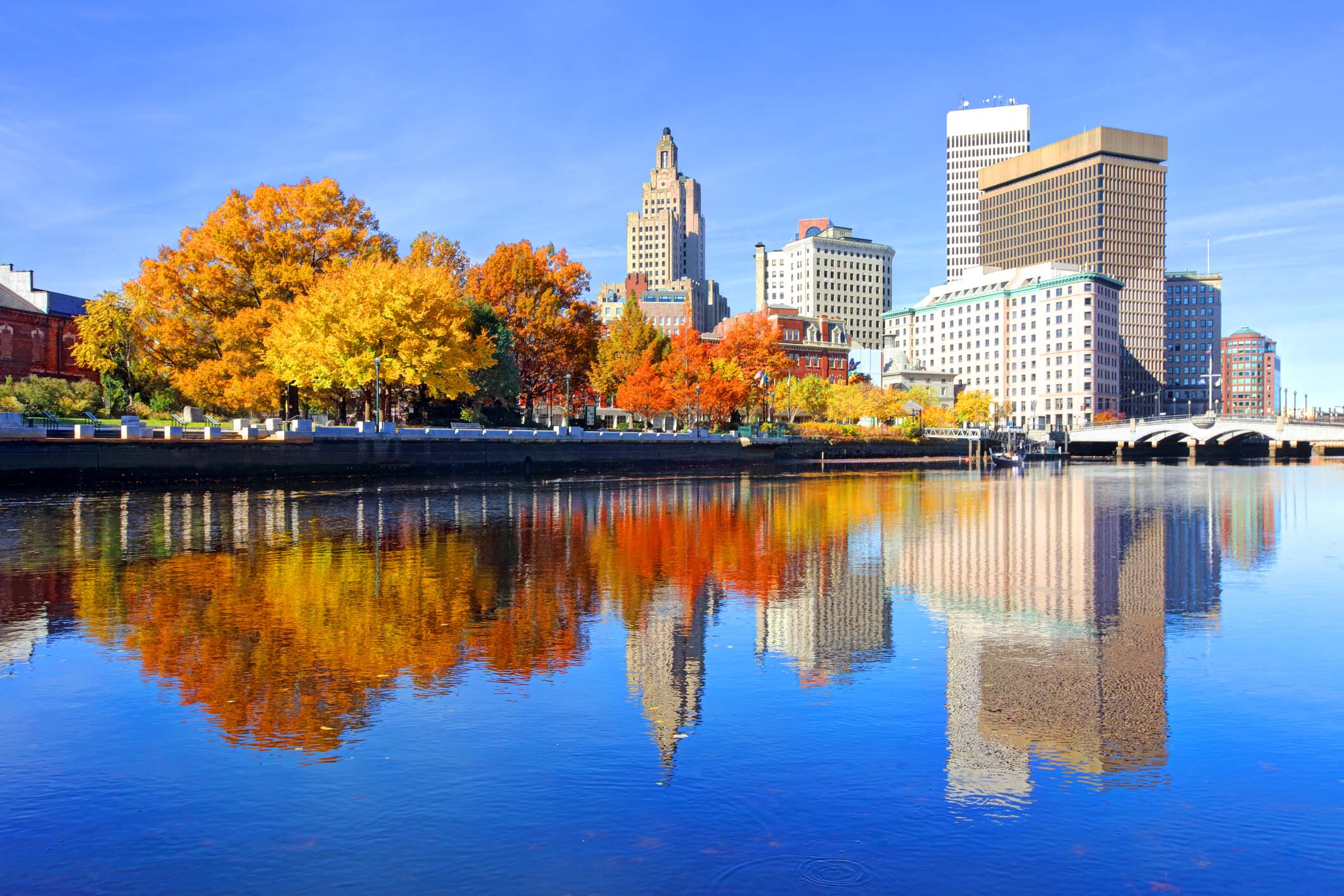 Providence, Rhode Island skyline with harbor