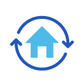 An illustrated icon of rotating arrows around a house