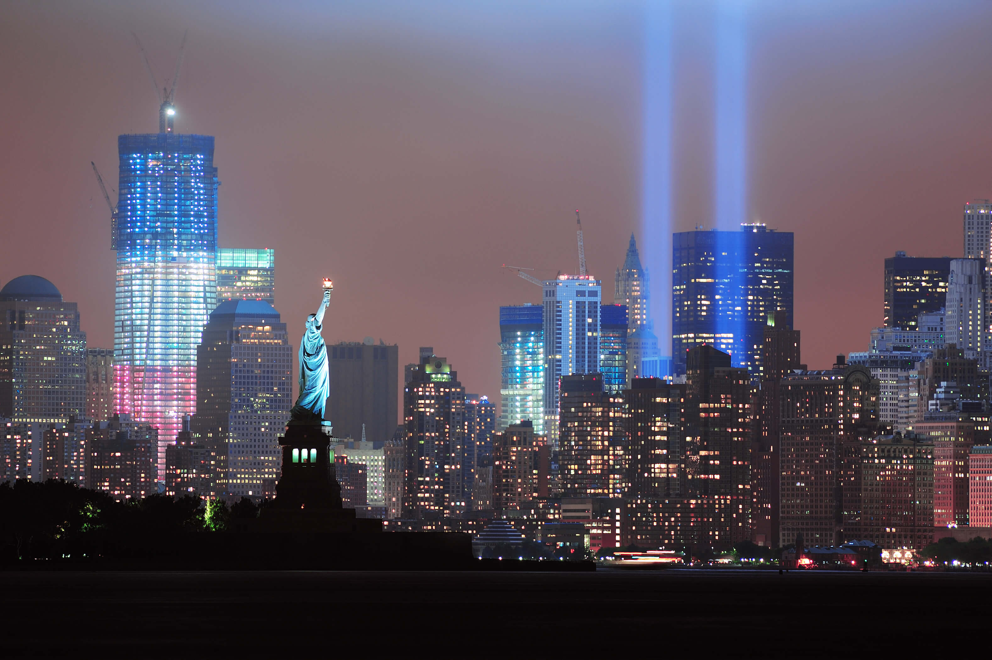 New York skyline lit for 911 memorial New York skyline lit for 911 memorial