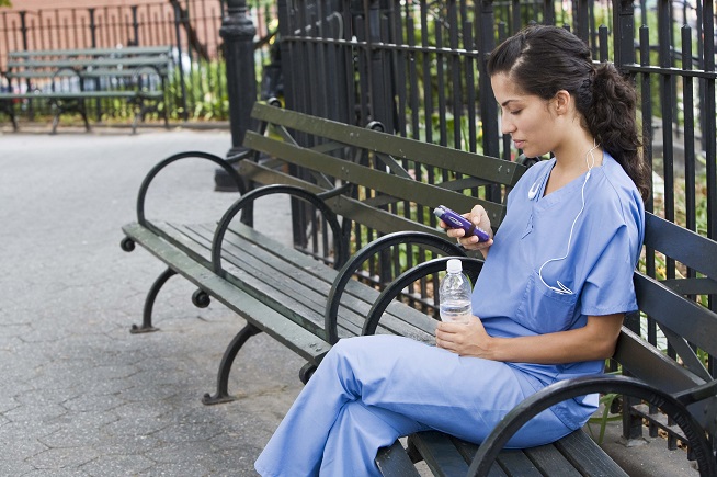 Nurse relaxing outside Nurse relaxing outside